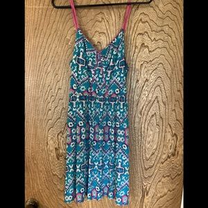 Blue and pink print dress